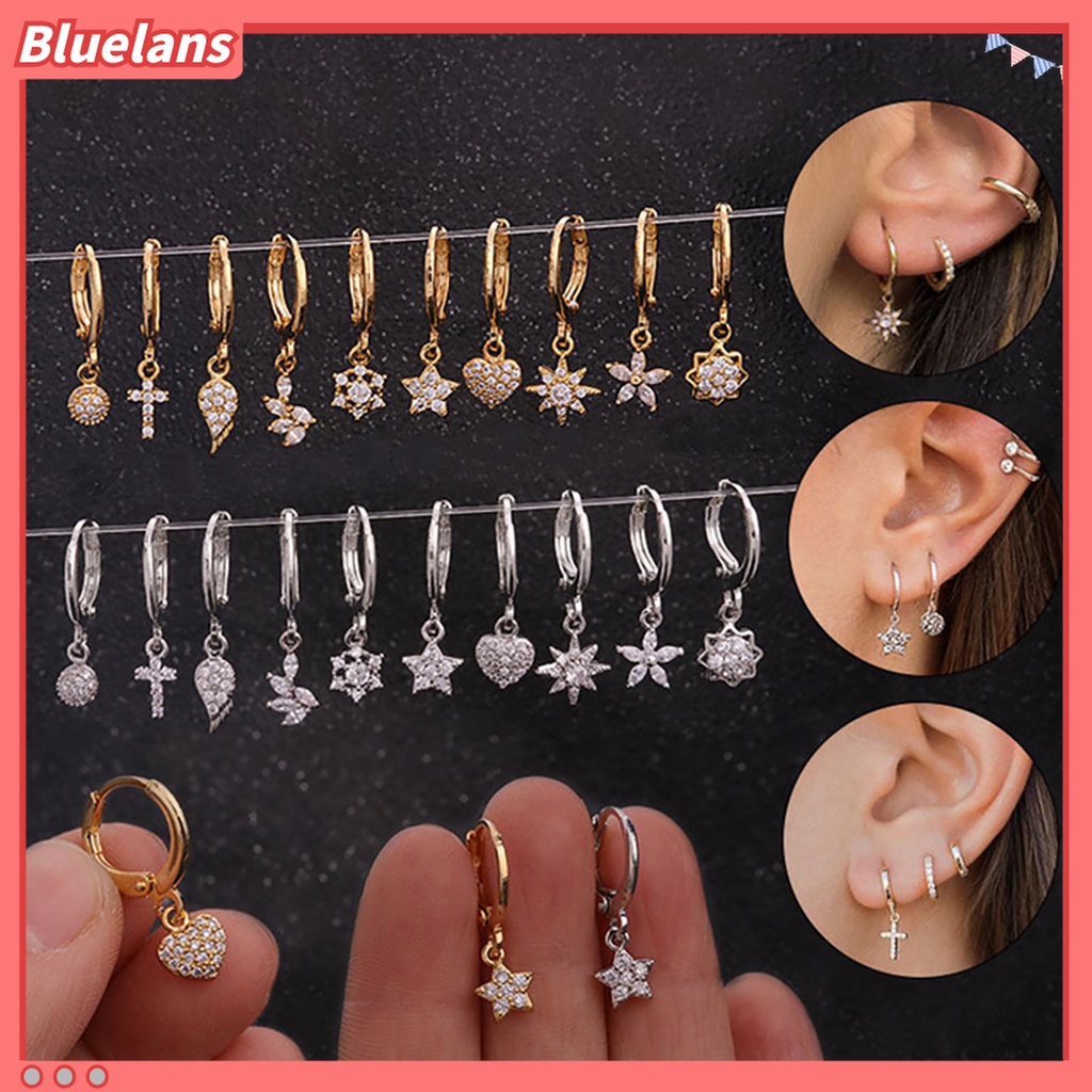 1 Pc Anting Menjuntai Desain Salib Hati Bunga Bahan Cubic Zirconia Untuk Wanita