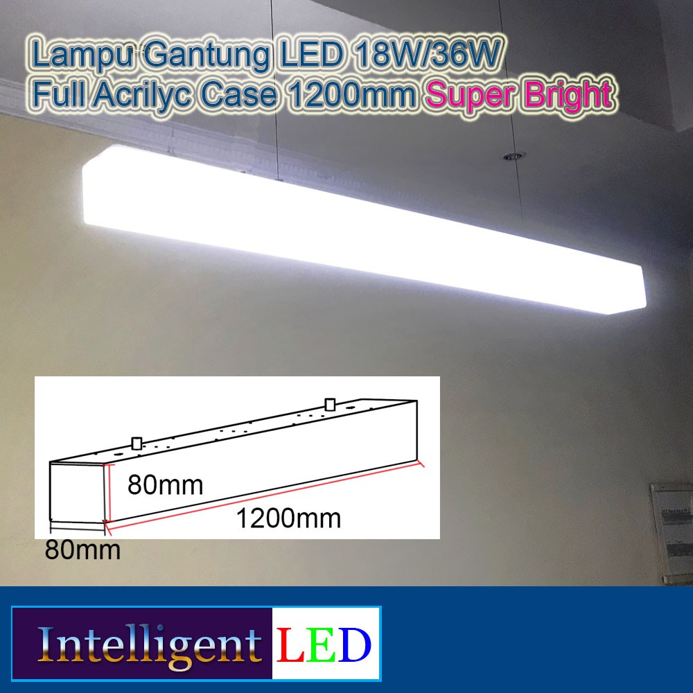 Lampu Gantung LED 18W/36W Full Acrylic Case 1200mm Super Bright