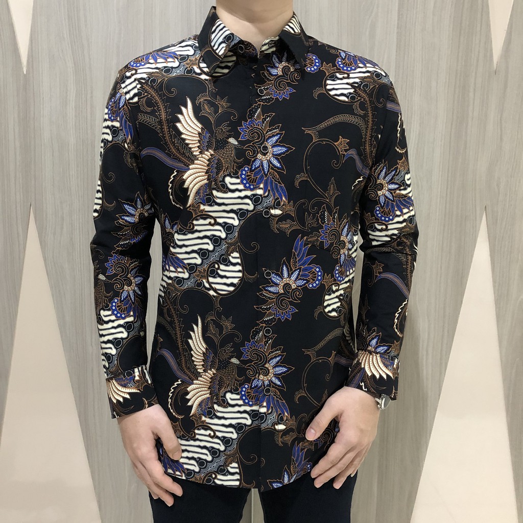 [GRIDLINE - LS072 Dark Navy &amp; Midnight Black - LS096 Black] Baju Kemeja Batik Slimfit Pria Lengan Panjang FULL KATUN Konstruksi 40S  Modern Stylish Elegant Premium Best Seller