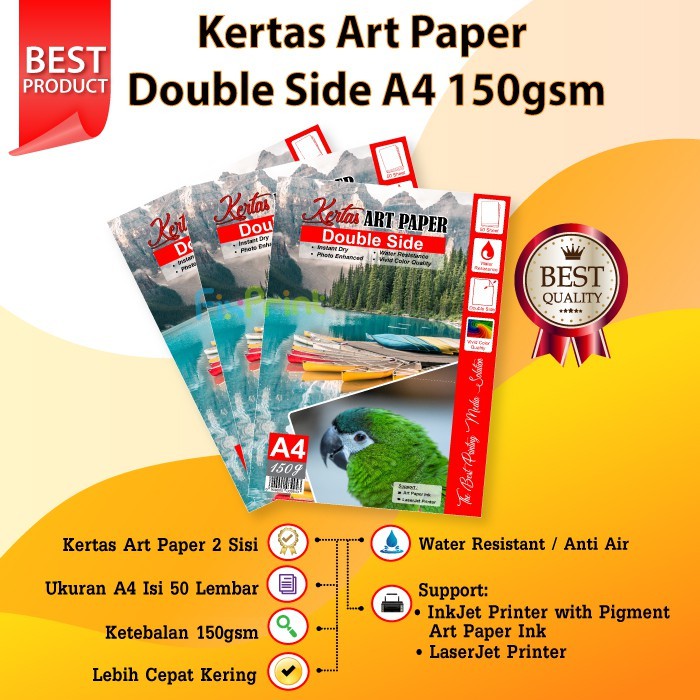 Kertas ART PAPER A4 150g  isi = 50 Lembar Kertas Foto Printer A4