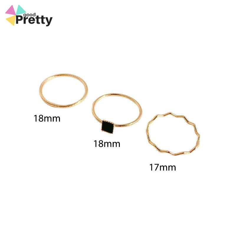 Cincin Zirkon Hitam Cincin Tiga Bagian Wanita High-end Sederhana Desain Niche Persegi Kecil - PD