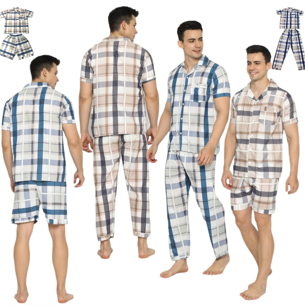 PIYAMA BAJU TIDUR KATUN COWOK/PRIA COUPLE AYAH DAN ANAK COWOK MOTIF KOTAK JOSEPH BROWN AND BLUE