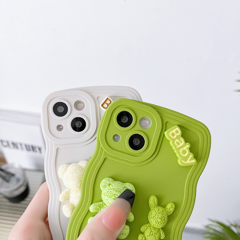 Soft Case Matte Motif Mustard Green Bear Bunny Untuk iPhone 14 Plus 12 13 14 Pro Max