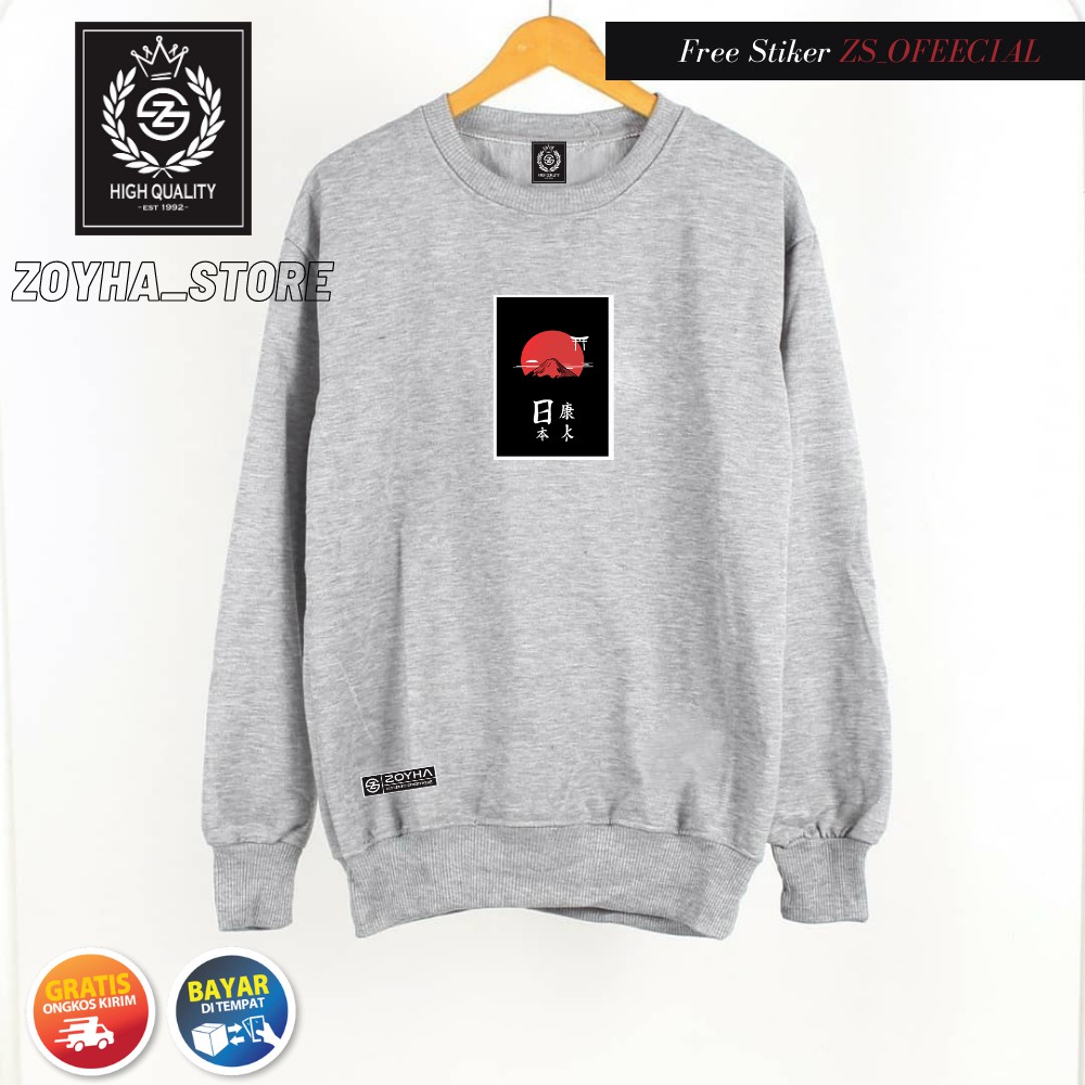 Crew Neck  Original Distro Unisex Crewneck Sweatshirt Gray Fujiama Jepang Brand Bandung Permium