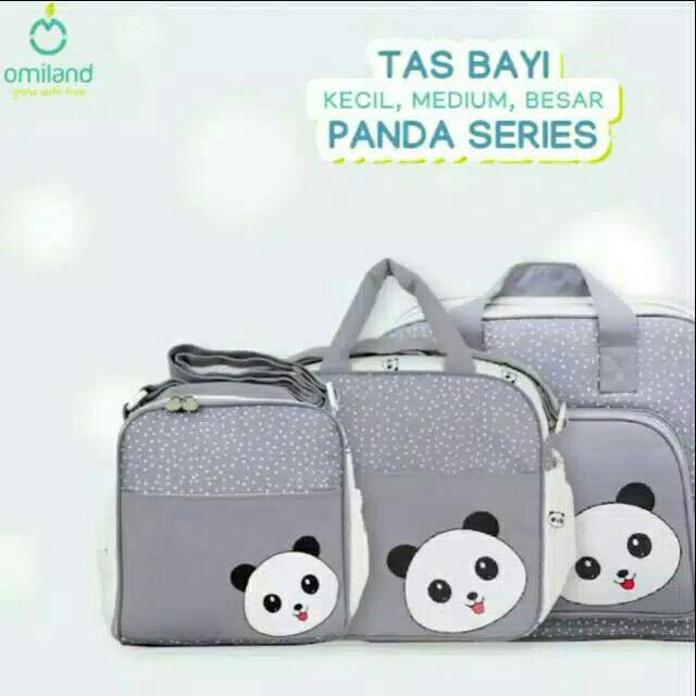 OMILAND Tas Bayi Besar/ Medium/ Kecil Panda Series Abu Saku Print - JB