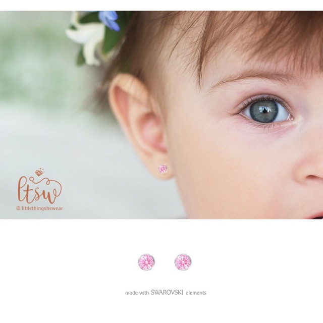 Little Thing She Wear Anting Toge LittleThingsheWear Round Swarovski Pink PRELOVED
