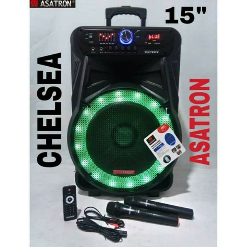 ASATRON CHELSEA (8873 UKM) RMS 35W 15INCH SPEAKER PORTABLE MEETING BLUETOOTH FRER MIC 2PCS