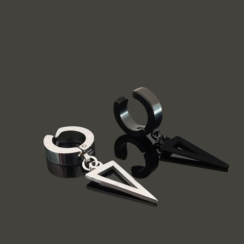 Anting Klip Tanpa Tindik Bahan Stainless Steel Bentuk Segitiga Geometris Warna-Warni Gaya Korea Untuk Wanita