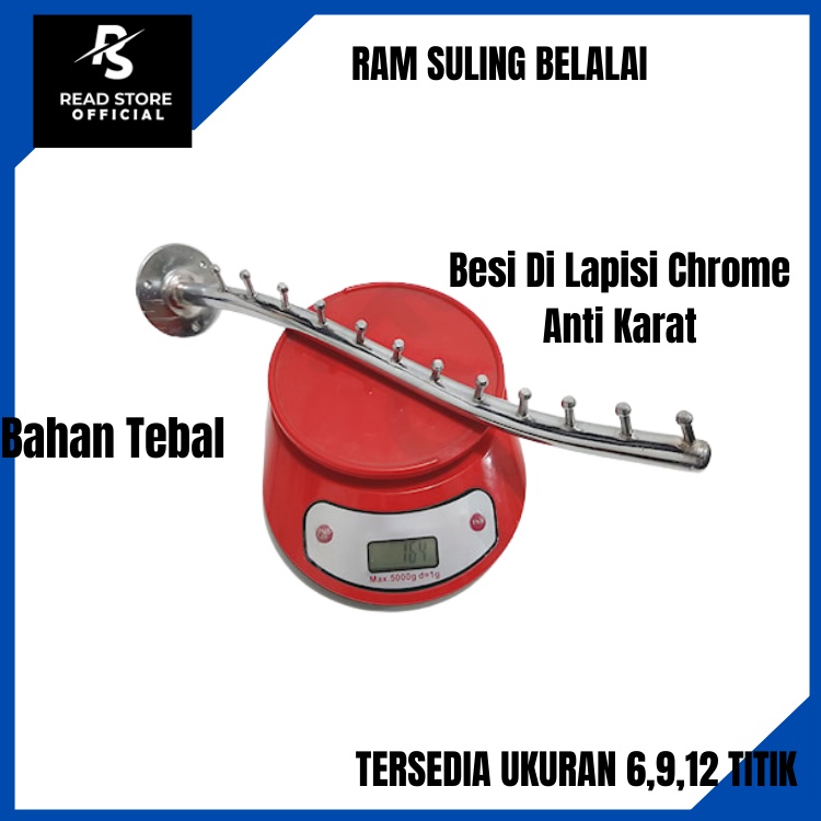 Hanger Suling Tembok 9 Titik Besi Anti Karat Paku Sekrup Tembok Gantungan Baju Display Toko