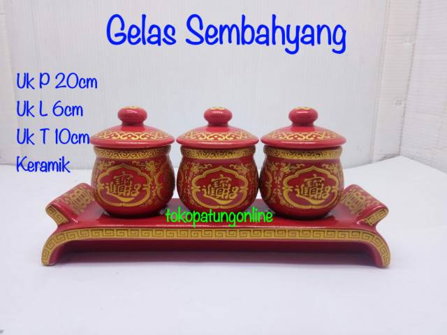 Gelas Sembahyang Set 3 Cau Cai Tutup