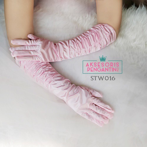 [READY STOCK] AKSESORIS PENGANTIN SARUNG TANGAN WEDDING GLOVES SATIN PINK STW016