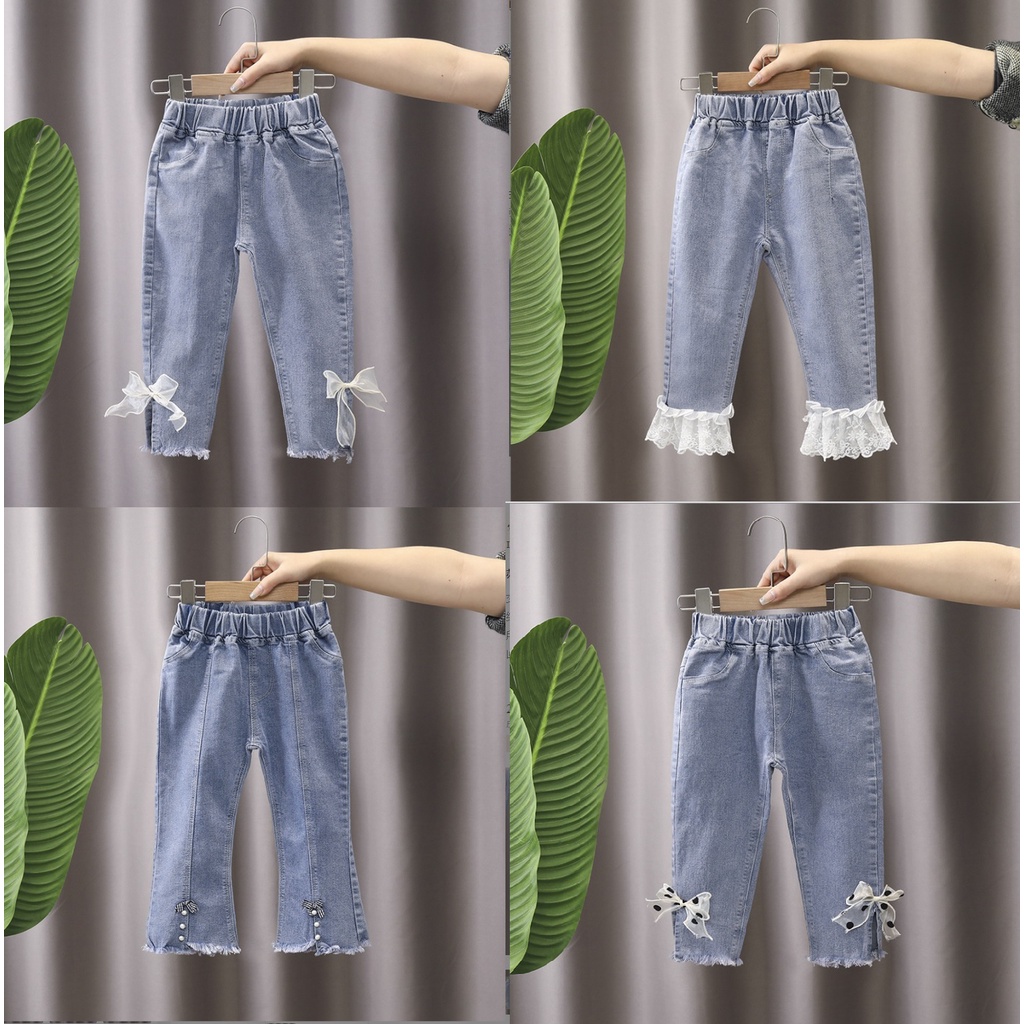 NEW Celana jeans anak perempuan motif pita renda kualitas premium