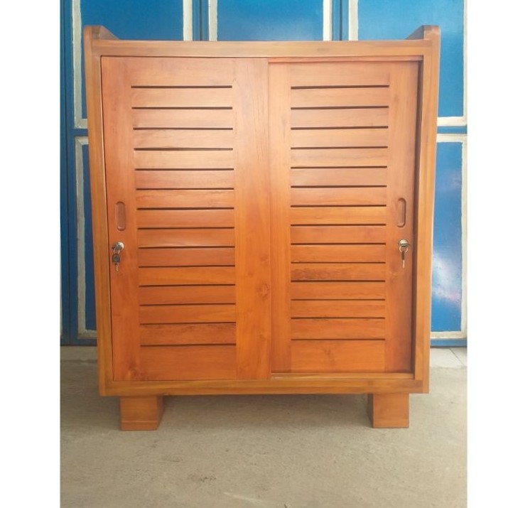 Lemari Anak/ Rak Sepatu Kayu Jati Minimalis Sliding Door