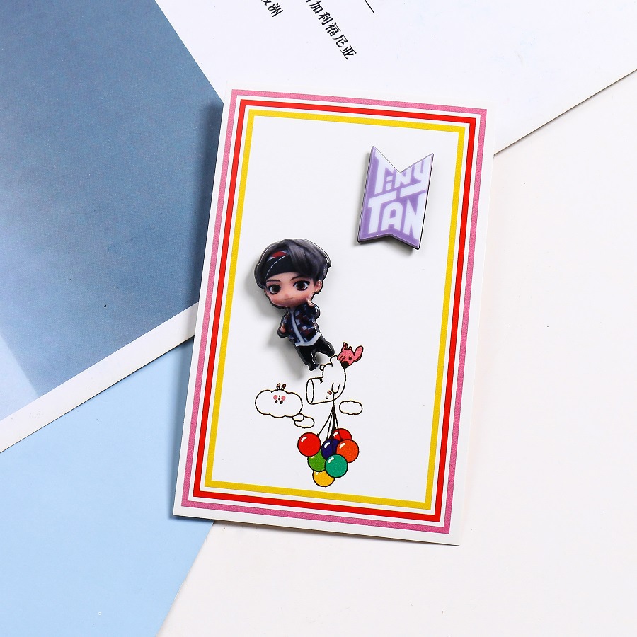 Bros Lencana Desain Kartun Kpop BTS Kecil Bahan Akrilik