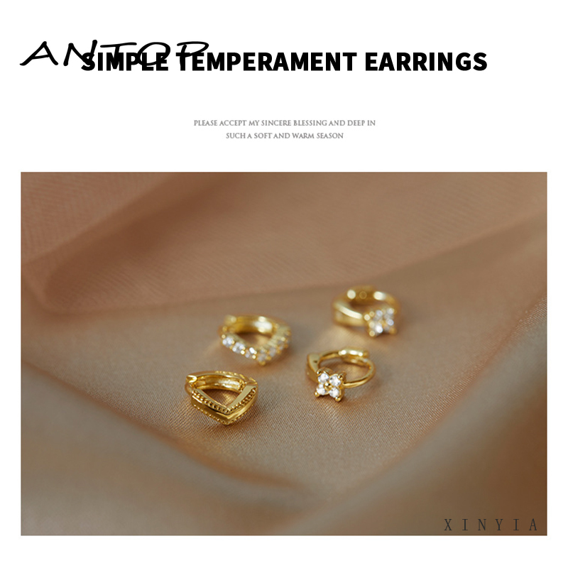 1 Pasang Anting Stud Tindik Tulang Rawan Telinga Lapis Emas 14k Bentuk Bulat Mini Zirkon Kubik