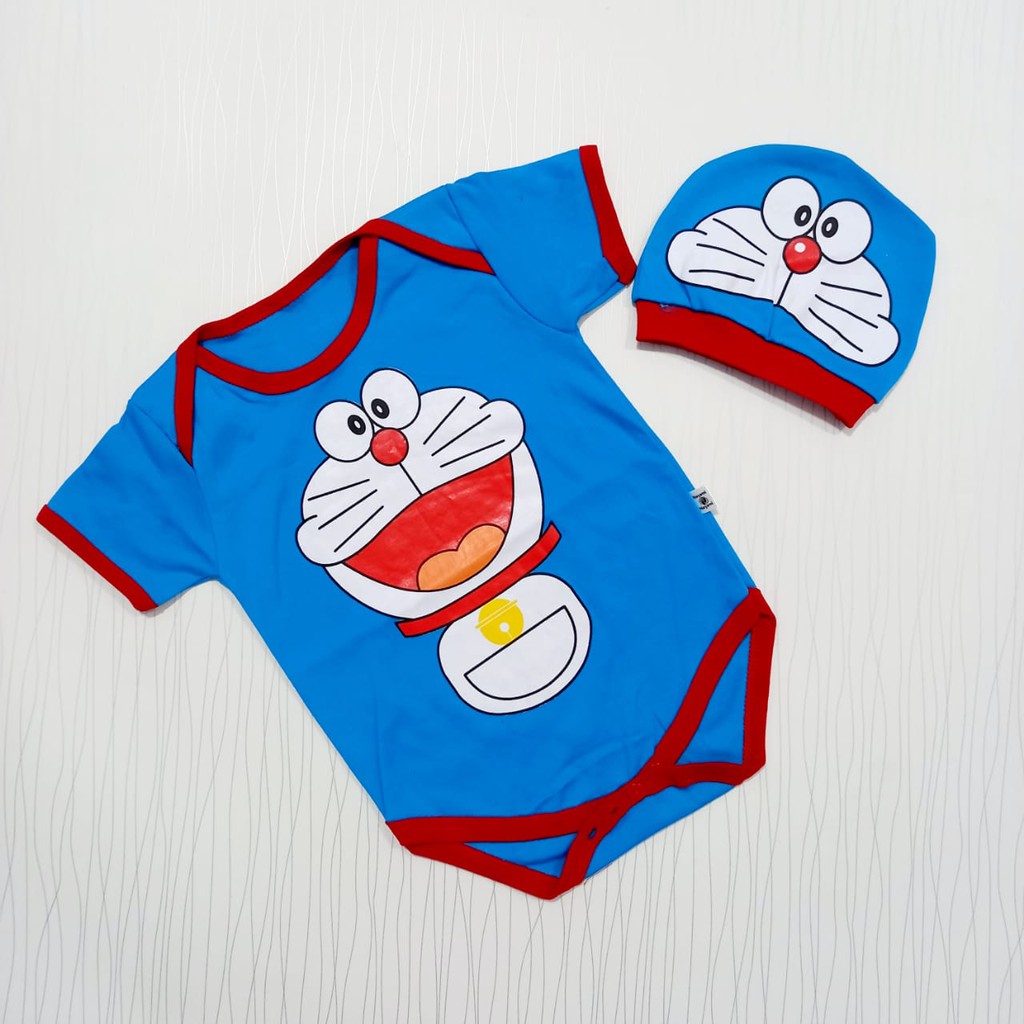 COD Jumper Bayi Doraemon Satu Set Sama Topi Baby Alicia