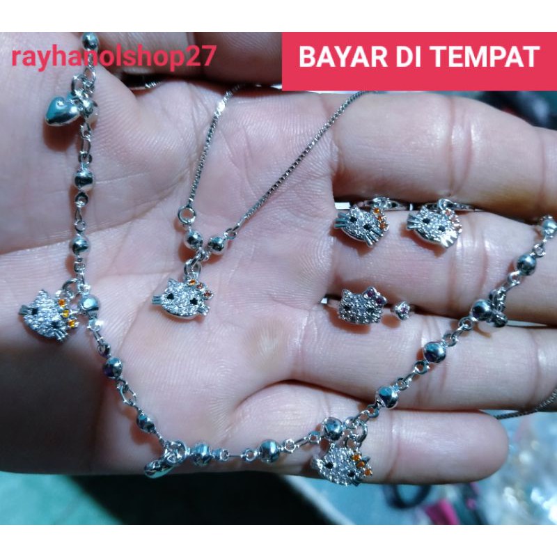 Perhiasan anak Titanium Set anti karat motif HK kepala satu lapis Emas Putih