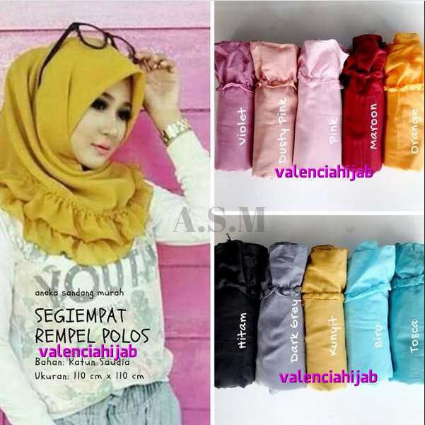 Hijab/Jilbab/kerudung segiempat Kriwil Polos VALENCIA (BEST SELLER)