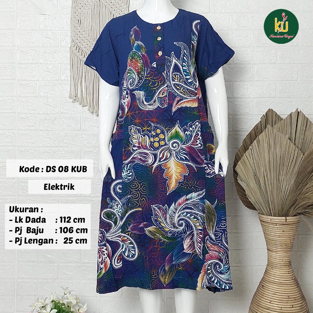 Bisa COD DS08 KUB | Daster Batik Kencana Ungu Asli Label Biru | Baju Santai Tidur Wanita Dewasa Kancing Depan Busui Friendly Motif Terbaru-Elektrik B