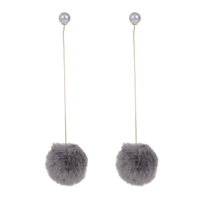 LRC Anting Tusuk Fashion Fuzzy Balls Decorated Long Earrings