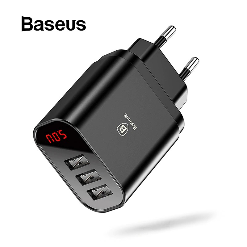adapter Baseus 3 Port USB Charger for iPhone XR Xs LED Display Phone Charger For Samsung S9 Wall