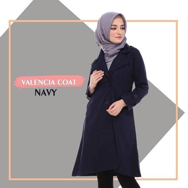 VALENCIA OUTER NAVY WANITA - Jaket Luaran Panjang Cewek Biru Hijaber Casual Muslimah Baby Canvas