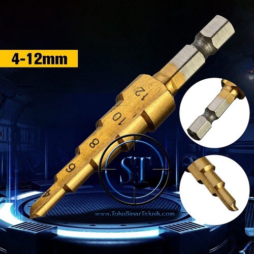 Mata Bor Pagoda HSS 4-12 Hex Shank Metal Multi Steps Tangga Payung Drill Bit Hole Tool 4-12mm 5 Steps