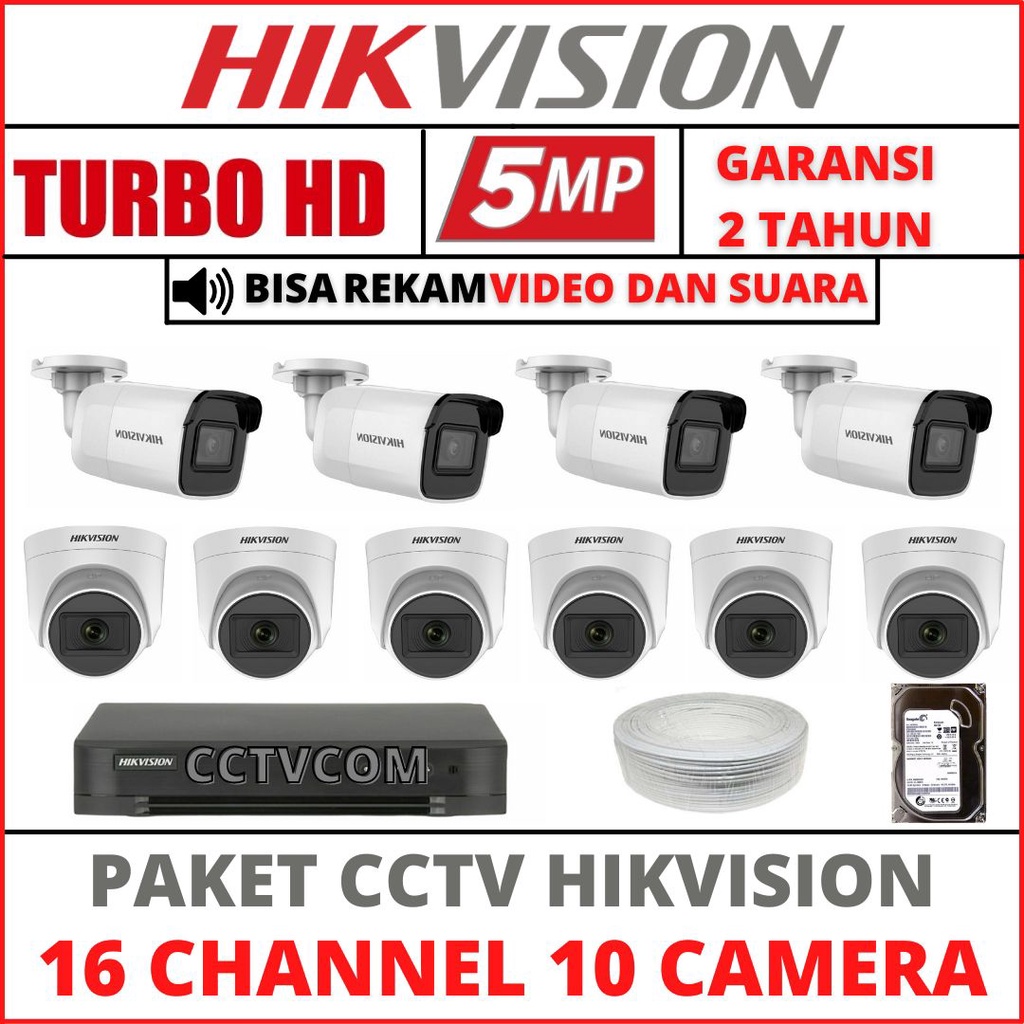 PAKET CCTV HIKVISION 5MP 16 CHANNEL 10 CAMERA TURBO HD KAMERA CCTV