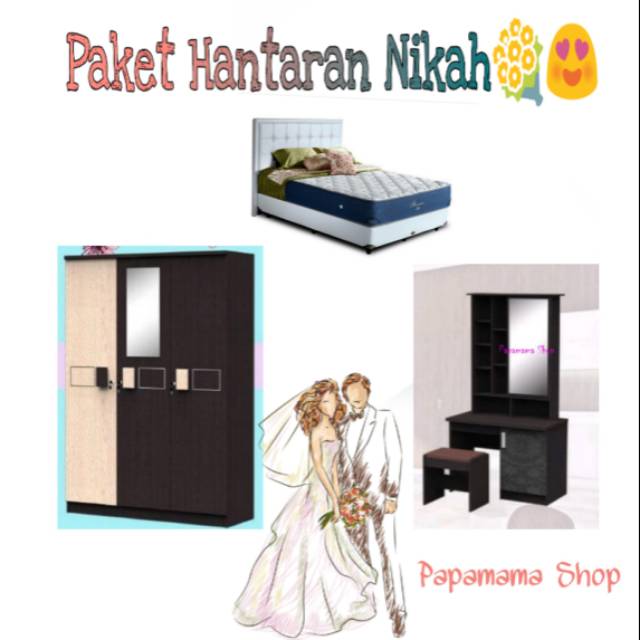 Pakaet Hantaran Nikah 3in1 - Springbed Fullset - Meja Rias - Lemari Pakaian 3 Pintu - Medan