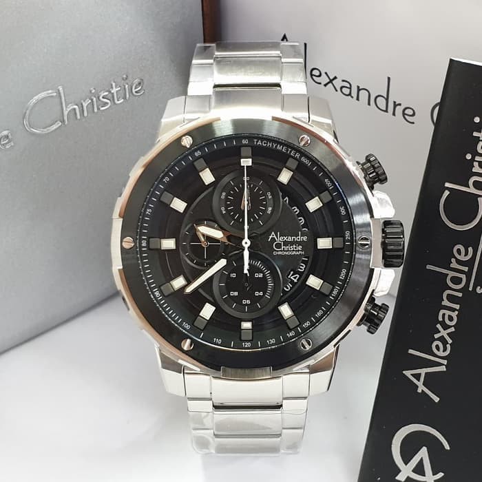 JAM TANGAN PRIA ALEXANDRE CHRISTIE AC 6528 / AC6528 SILVER BLACK ORIGINAL