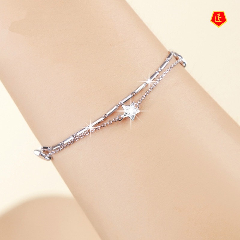 [Ready Stock]Women's Fashion Sweet Five-Pointed Star Silver Bracelet