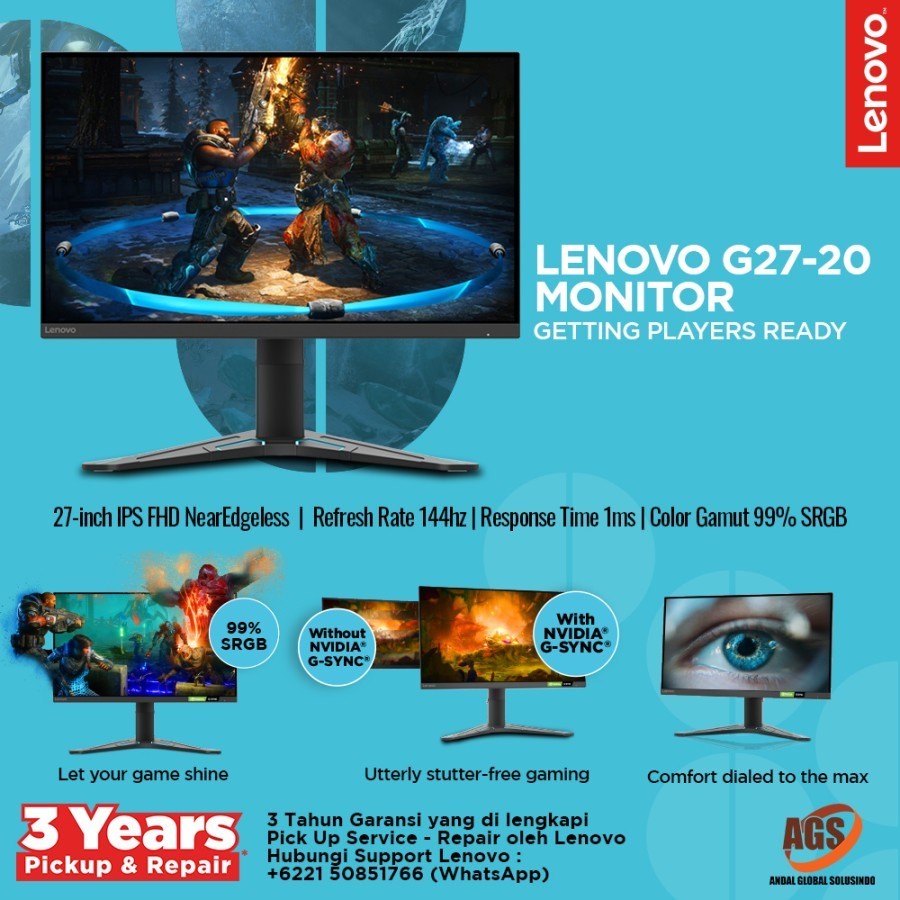 Monitor LENOVO LED 27&quot; G27-20 FHD 144Hz 1ms FreeSync