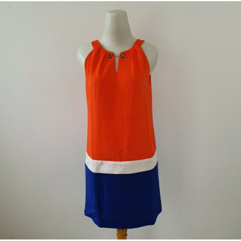 Baju Dress Orange Biru Wanita