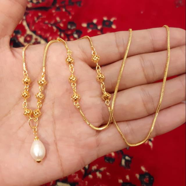 Perhiasan Kalung Nori Bandul Mutiara Lapis Emas 24K.
