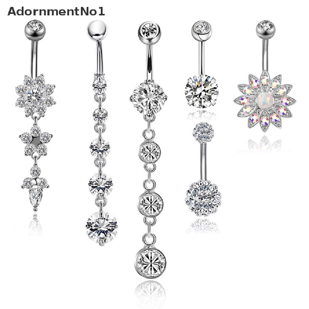 (AdornmentNo1) 6pcs / Set Cincin Tindik Pusar 14G Bahan Stainless Steel Hias Kristal Untuk Wanita