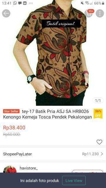Tey-17 Batik Pria Asj Sa Hrb026 Kenongo Kemeja Tosca Pendek Pekalongan Padi M L Xl Sogan Tulis ::