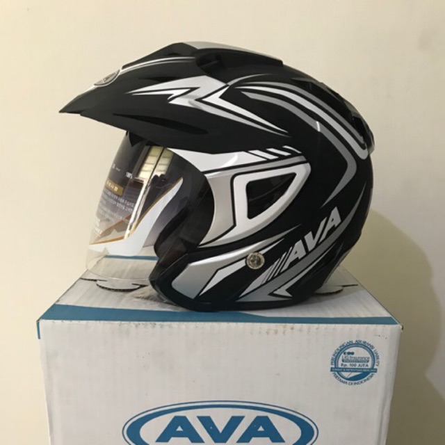 Helm AVA K7 Hitam Dop Falcon Silver Black Doff Dof K-7