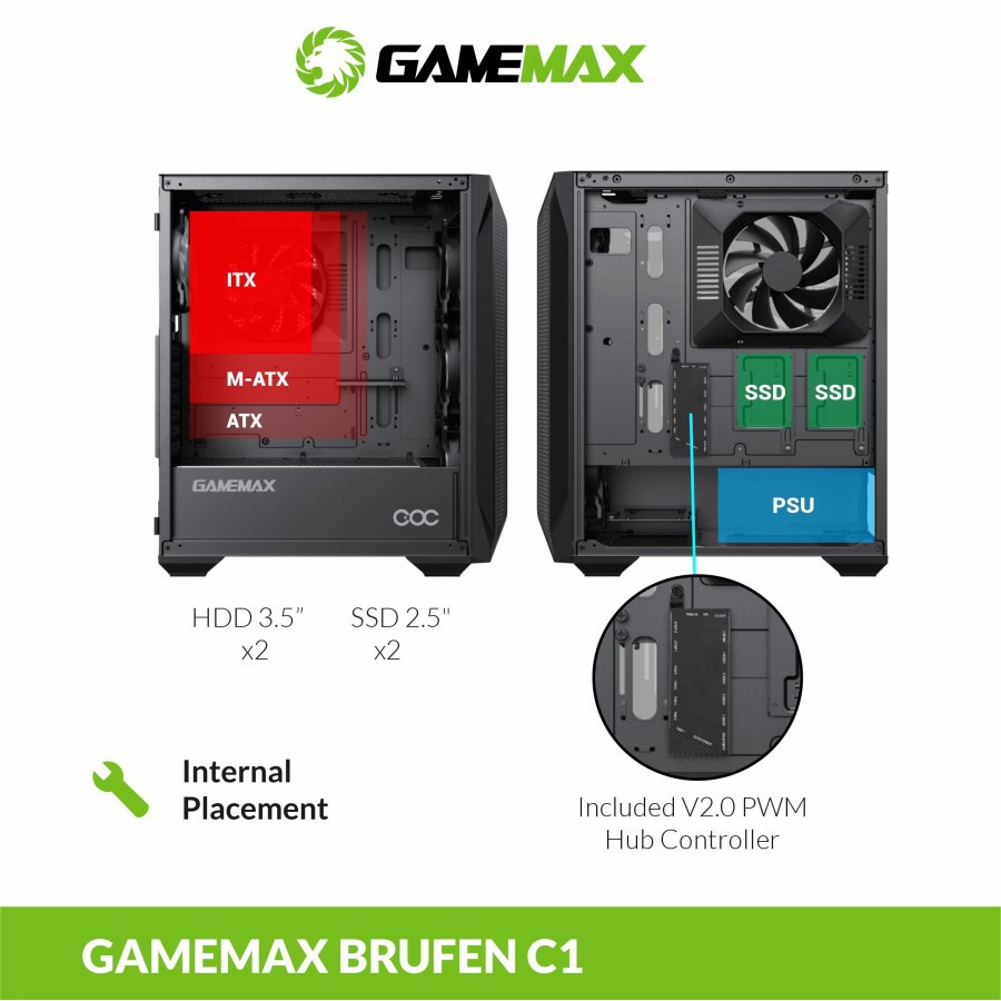 Gamemax Brufen C1 + 4 Fan ARGB Casing PC Gaming