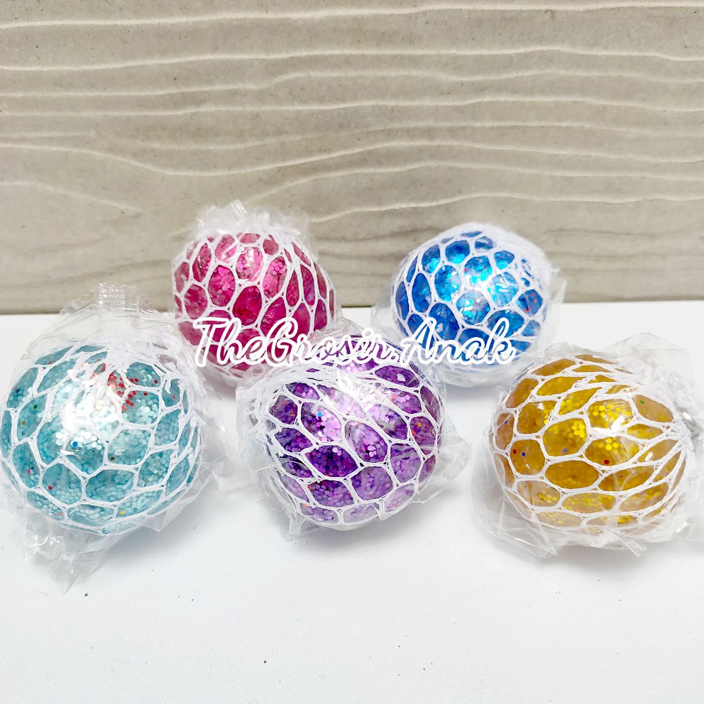 SQUISH BALL GLITTER BOBA BOLA SQUISHY MESH MAINAN ANTI STRESS