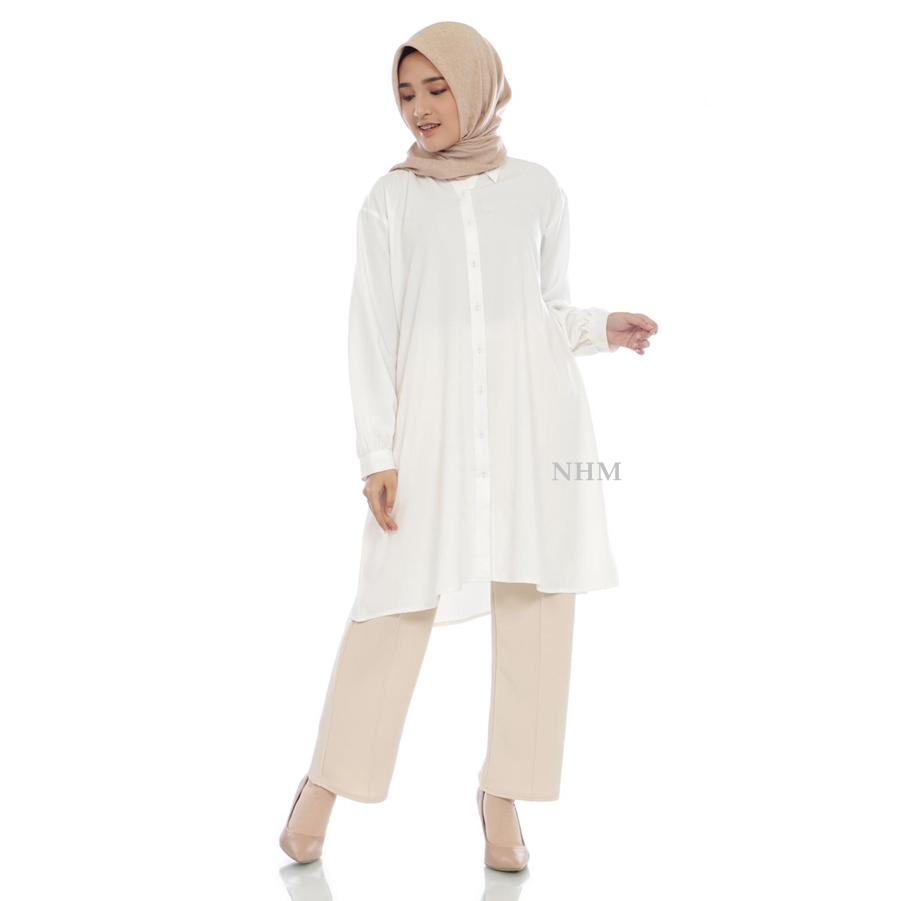 NHM Tunik Kemeja Putih Moscrepe Premium Jumbo Busui