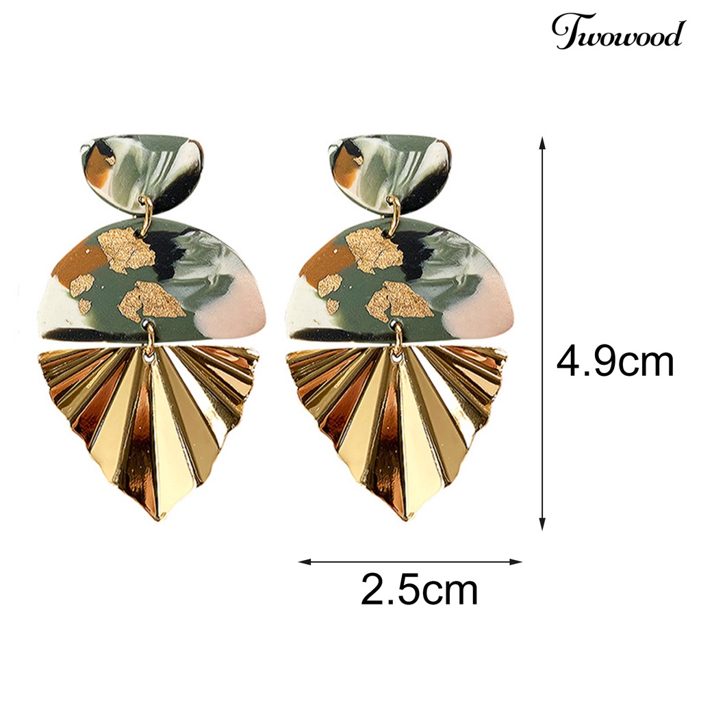 1 Pasang Anting Stud Bahan Polimer Tanah Liat Pola Marmer Geometris Untuk Wanita