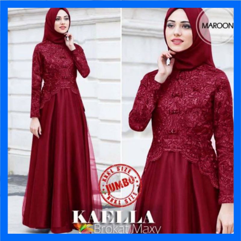 Baju Gamis Muslim Kaella Terbaru 2022 Model Baju Pesta Kondangan Wanita Bahan Brukat Kekinian Gaun