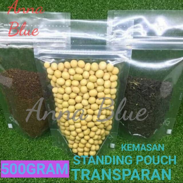 STANDING POUCH 500 GRAM TRANSPARAN/KEMASAN KOPI SNACK/PLASTIK KLIP/KANTONG/ PACKAGING