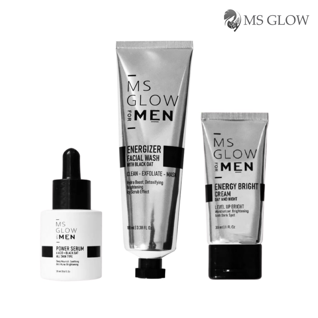 MS GLOW FOR MEN ORIGINAL MSGLOW SKINCARE BPOM CREAM PEMUTIH WAJAH MS GLOW PAKET BASIC BISA COD