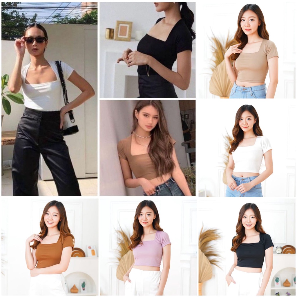 HUM - ZFSZEC OOTD Blus Wanita Terbaru / Soltice Uneck Crop Top / Blouse Crop Top / Atasan Wanita Blu