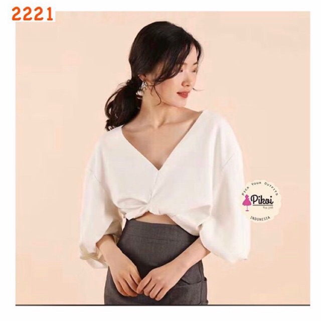 Blouse crop lucu murah / blouse korean style / blouse bangkok ready / blouse putih pantai lucu /2221