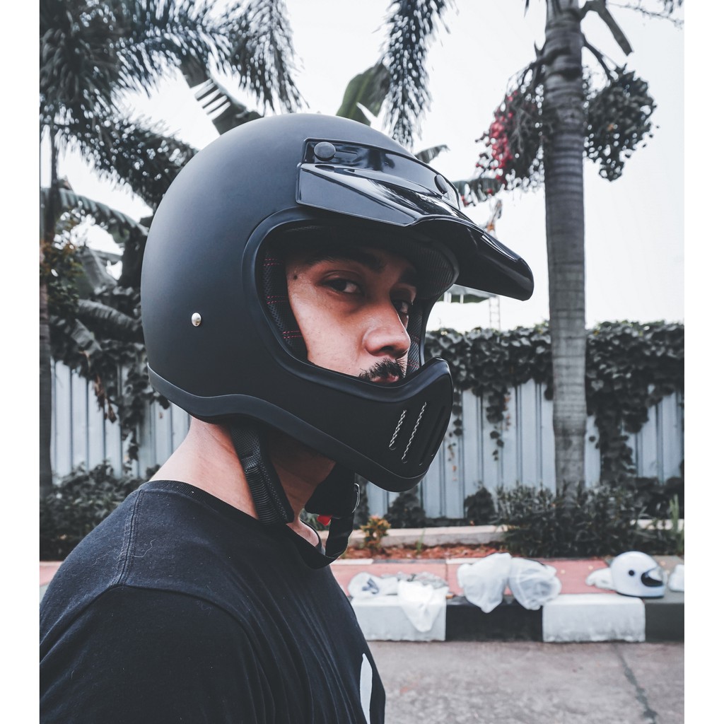 BOSHELM Helm Cakil Fino X5 HITAM DOFF Helm Retro Full Face SNI