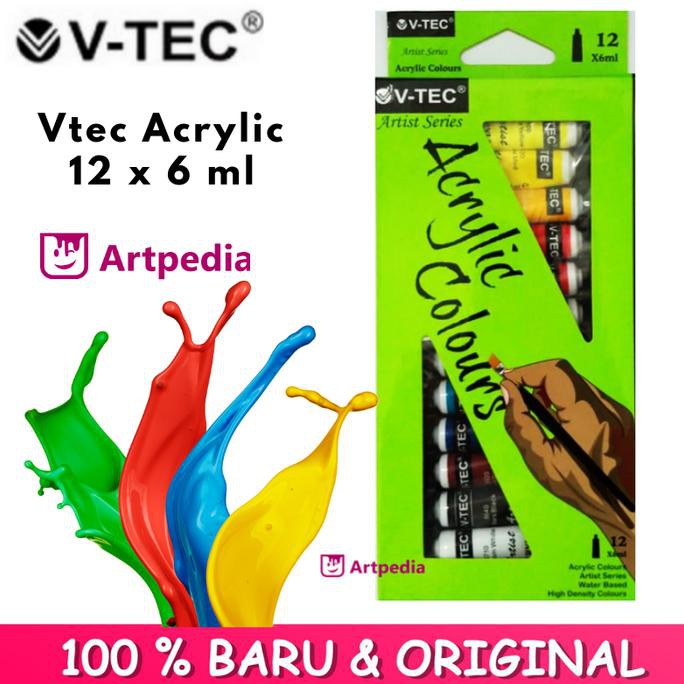 

HOT SALE V TEC ACRYLIC COLOURS 6 ML / V TEC CAT AKRILIK 12 WARNA