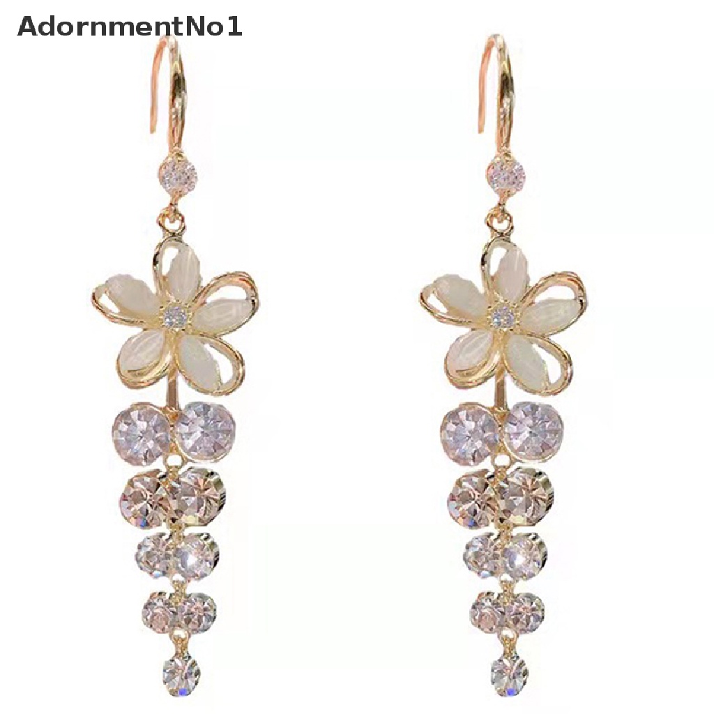 (AdornmentNo1) 1 Pasang Anting Tusuk Gantung Bahan Akrilik Desain Bunga + Opal + Berlian Imitasi Gaya Elegan Untuk Wanita