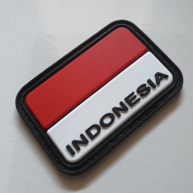 patch rubber logo bendera merah putih tulisan indonesia 3D oval - tempelan emblem karet velcro